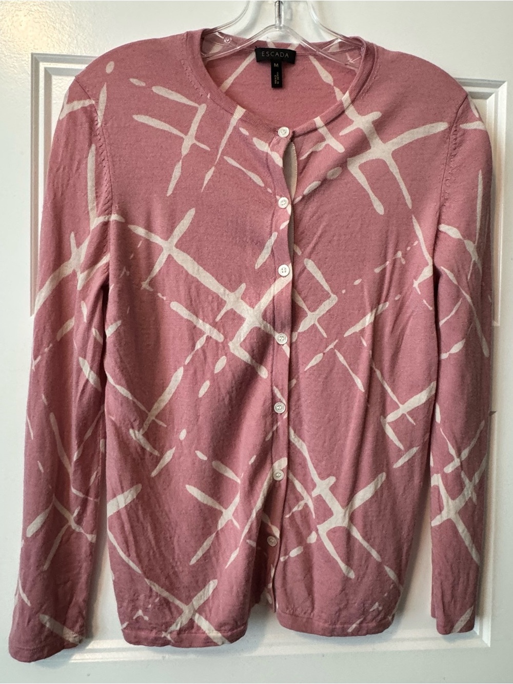 Escada Pink Abstract Print Button Front Cardigan Medium
